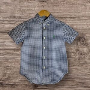 Ralph Lauren Blue Plaid Shirt with Green Emblem Boys Size 5
